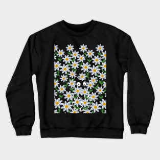 Cat hiding in daisy flower field at night Crewneck Sweatshirt